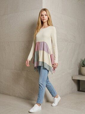 Easel Multicolor Patchwork Tunic Blouse - Medium (NWT)